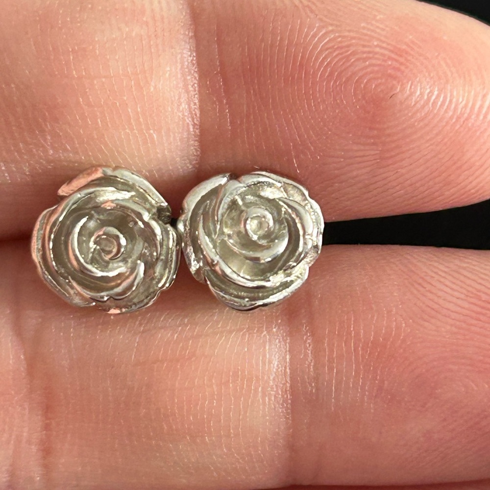 4/$100 Sterling Silver Floral Rose Stud Earrings - Silver